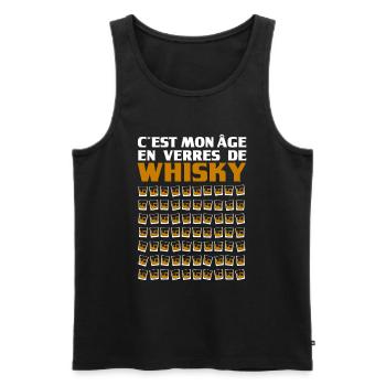 Humour Whisky Age Verre 70 ans - Débardeur bio Premium Homme - noir - Devant - AI Model Male 178 light (178cm)