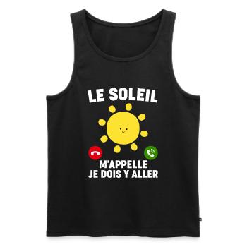 Le Soleil M'appelle | Humour Soleil Bronzage Plage - Débardeur bio Premium Homme - noir - Devant - Michal (187cm)