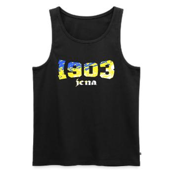 1903 Iéna Bleu - Jaune - Blanc - Débardeur bio Premium Homme - noir - Devant - AI Model Male 178 light (178cm)