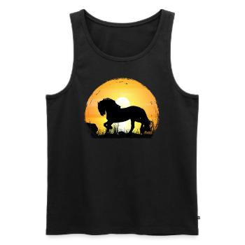 Coucher de soleil - Cheval frison - Débardeur bio Premium Homme - noir - Devant - AI Model Male 178 light (178cm)
