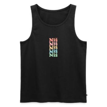 Vintage 70er Hippie Serbia Stadt - Retro Niš - Männer Premium Bio Tank Top - Schwarz - Vorne - Michal (187cm)