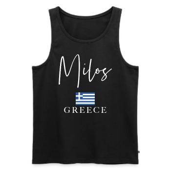 Vacances avec drapeau grec - Île de Milos - Débardeur bio Premium Homme - noir - Devant - Michal (187cm)