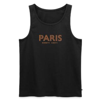Coordonnées de la ville de France - Paris - Débardeur bio Premium Homme - noir - Devant - AI Model Male 178 light (178cm)