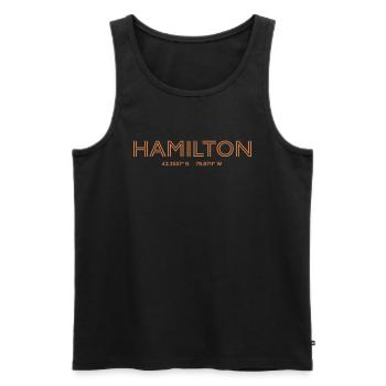 Coordonnées de la ville canadienne - Hamilton - Débardeur bio Premium Homme - noir - Devant - AI Model Male 178 light (178cm)