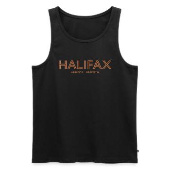 Coordonnées de la ville canadienne - Halifax - Débardeur bio Premium Homme - noir - Devant - AI Model Male 178 light (178cm)