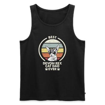 Papa chat - Devon Rex Chat - Débardeur bio Premium Homme - noir - Devant - AI Model Male 178 light (178cm)