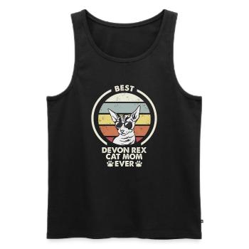 Maman chat - Devon Rex Chat - Débardeur bio Premium Homme - noir - Devant - AI Model Male 178 light (178cm)