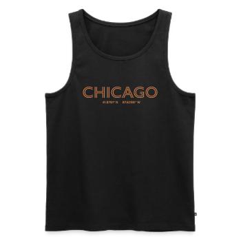 Coordonnées de la ville des États-Unis - Chicago - Débardeur bio Premium Homme - noir - Devant - Michal (187cm)