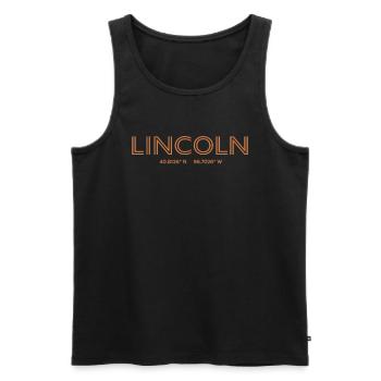 USA City Coordinates - Lincoln - Men's Premium Organic Tank Top - black - Front - AI Model Male 178 light (178cm)