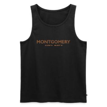 Coordonnées de la ville des États-Unis - Montgomery - Débardeur bio Premium Homme - noir - Devant - Michal (187cm)