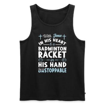 Jésus dans le cœur - Joueur de badminton - Débardeur bio Premium Homme - noir - Devant - Michal (187cm)