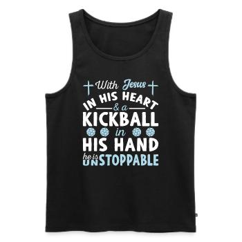 Jésus dans le cœur - Joueur de kickball - Débardeur bio Premium Homme - noir - Devant - Michal (187cm)