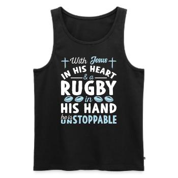 Jésus dans le cœur - Joueur de rugby - Débardeur bio Premium Homme - noir - Devant - Michal (187cm)