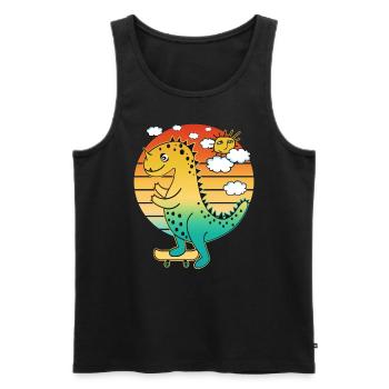 Cartoon Saurier mit erstem Zahn auf Skateboard. - Männer Premium Bio Tank Top - Schwarz - Vorne - AI Model Male 178 light (178cm)