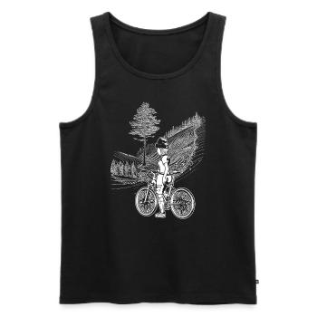 Environmentally conscious cycling shirt with comic design. - Men's Premium Organic Tank Top - black - Front - AI Model Male 178 light (178cm)