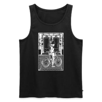 Explorer la ville à vélo avec une chemise tendance - Débardeur bio Premium Homme - noir - Devant - AI Model Male 178 light (178cm)