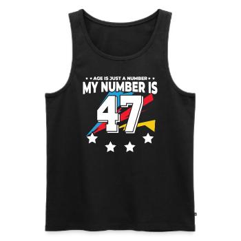 L’âge n’est qu’un chiffre - 47e anniversaire - Débardeur bio Premium Homme - noir - Devant - AI Model Male 178 light (178cm)