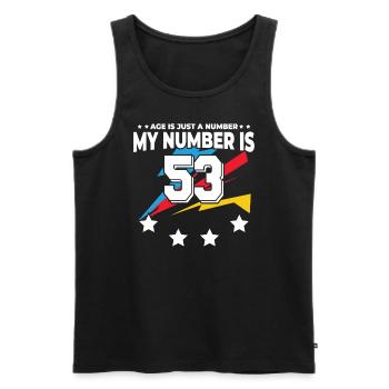 Age is just a number – 53rd birthday - Men's Premium Organic Tank Top - black - Front - AI Model Male 178 light (178cm)