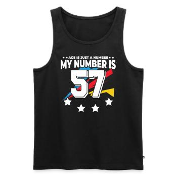 L’âge n’est qu’un chiffre - 57e anniversaire - Débardeur bio Premium Homme - noir - Devant - Michal (187cm)