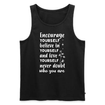 Encouragez la foi dont l’amour ne doute jamais - Débardeur bio Premium Homme - noir - Devant - Michal (187cm)