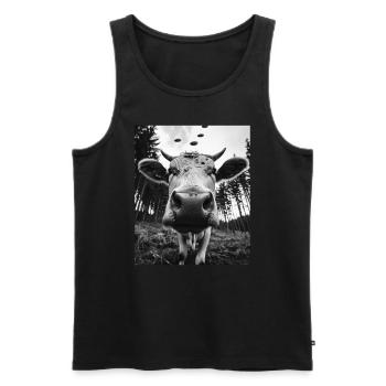 Vache - Alien Selfie Ayrshire UFO - Débardeur bio Premium Homme - noir - Devant - Michal (187cm)