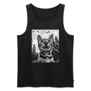 Cat - Alien Selfie Bengal UFO - Men's Premium Organic Tank Top - black - Front - Michal (187cm)