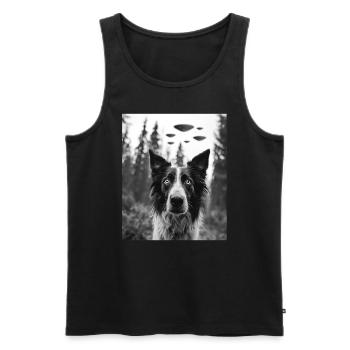 Chien - Alien Selfie Border Collie UFO - Débardeur bio Premium Homme - noir - Devant - Michal (187cm)