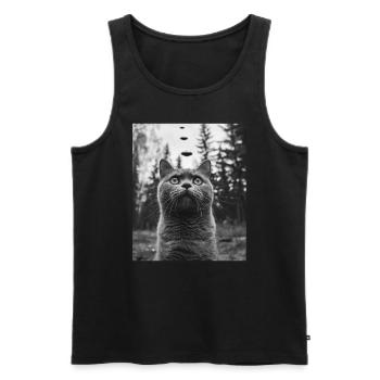 Cat - Alien British Shorthaired UFO - Men's Premium Organic Tank Top - black - Front - Michal (187cm)