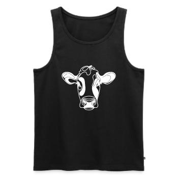 Line Art Papa Maman Vache - Holstein - Débardeur bio Premium Homme - noir - Devant - Michal (187cm)