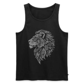 Tête de lion raffinée avec décoration florale - Débardeur bio Premium Homme - noir - Devant - Michal (187cm)