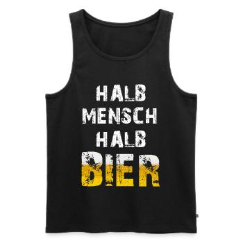 Halb Mensch Halb Bier Biertrinker Party Spruch - Männer Premium Bio Tank Top - Schwarz - Vorne - Michal (187cm)