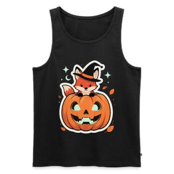 Cute Halloween fox in pumpkin with witch hat - Men's Premium Organic Tank Top - black - Front - Michal (187cm)