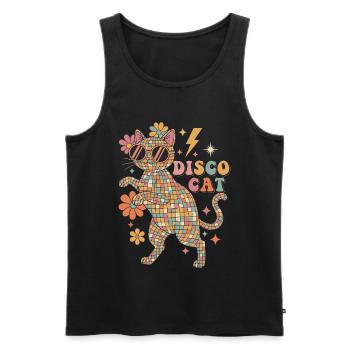 Techno Disco Cat Disco Ball Party Funny - Men's Premium Organic Tank Top - black - Front - AI Model Male 178 light (178cm)