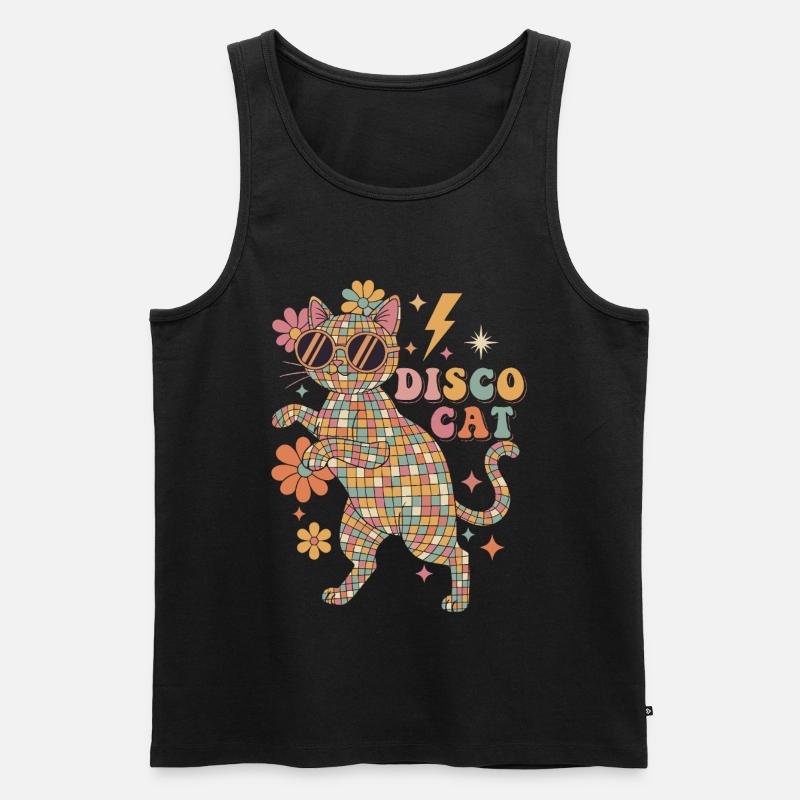 Techno Disco Katze Discokugel Party Lustig - Männer Premium Bio Tank Top - Schwarz