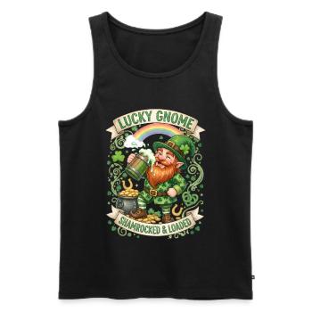 Lucky Gnome Shamrocked And Loaded Funny Quote - Men's Premium Organic Tank Top - black - Front - Michal (187cm)