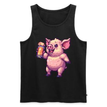 Pig Pixel Beer - Men's Premium Organic Tank Top - black - Front - Michal (187cm)