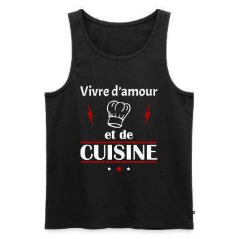 Vivre d'amour et de cuisine, fête des pères, noël - Débardeur bio Premium Homme - noir - Devant - Michal (187cm)