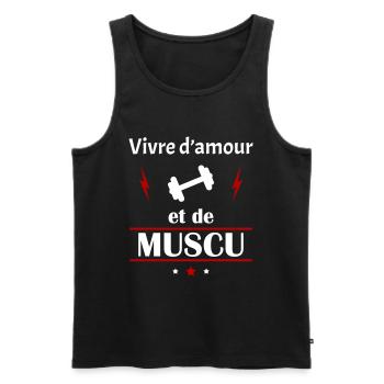 Vivre d'amour et de muscu, fête des pères, noël - Débardeur bio Premium Homme - noir - Devant - Michal (187cm)