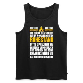 Ruhestand Warnhinweis lustiger Rentner Pensionär - Männer Premium Bio Tank Top - Schwarz - Vorne - Michal (187cm)