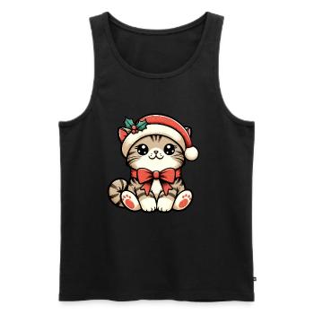 HAUSKATZE MIEZE KÄTZCHEN HAUSTIER WEIHNACHTSMÜTZE - Männer Premium Bio Tank Top - Schwarz - Vorne - AI Model Male 178 light (178cm)