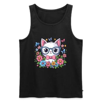 CHAT, CHATON, CHATON, ANIMAL DE COMPAGNIE, FLEUR, PRAIRIE, PRINTEMPS - Débardeur bio Premium Homme - noir - Devant - Michal (187cm)
