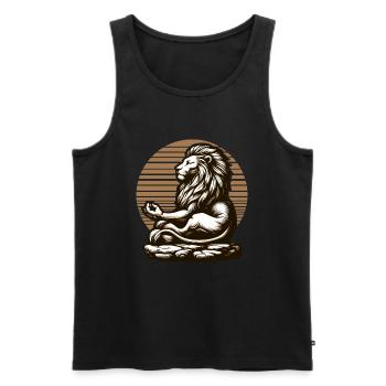 LÖWE FELSEN RUHE MEDITATION KRAFT FOKUS SAVANNE - Männer Premium Bio Tank Top - Schwarz - Vorne - Michal (187cm)