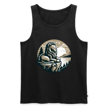 LÖWE FELSEN RUHE MEDITATION KRAFT FOKUS SAVANNE - Männer Premium Bio Tank Top - Schwarz - Vorne - Michal (187cm)