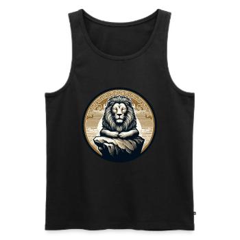 LÖWE FELSEN RUHE MEDITATION KRAFT FOKUS SAVANNE - Männer Premium Bio Tank Top - Schwarz - Vorne - Michal (187cm)