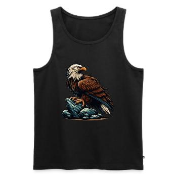 EAGLE, BIRD OF PREY, HAWK, HUNTER, FLIGHT, MAJESTY, FEATHER - Men's Premium Organic Tank Top - black - Front - AI Model Male 178 light (178cm)