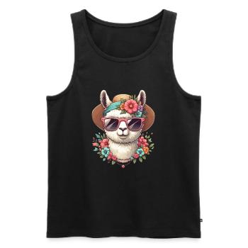 ALPAKA SOMMERHUT BLUME STRAUSS HIPPIE BRILLE KETTE - Männer Premium Bio Tank Top - Schwarz - Vorne - AI Model Male 178 light (178cm)