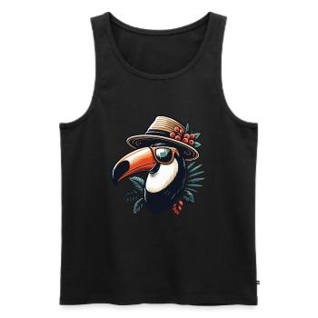 TOUCAN CHAPEAU LUNETTES DE SOLEIL VACANCES SAFARI OISEAU PLANTE - Débardeur bio Premium Homme - noir - Devant - Michal (187cm)