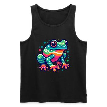 GRENOUILLE, CRAPAUD, CRAPAUD, AMPHIBIEN, MARAIS, LAC, RIVIÈRE, COLORÉ - Débardeur bio Premium Homme - noir - Devant - AI Model Male 178 light (178cm)