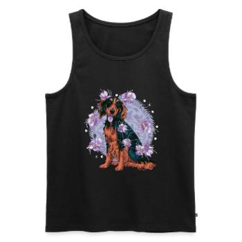 Chien Setter Irlandais mignon avec des fleurs - Débardeur bio Premium Homme - noir - Devant - AI Model Male 178 light (178cm)
