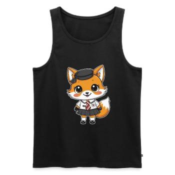 Renard kawaii avec uniforme scolaire traditionnel - Débardeur bio Premium Homme - noir - Devant - Michal (187cm)
